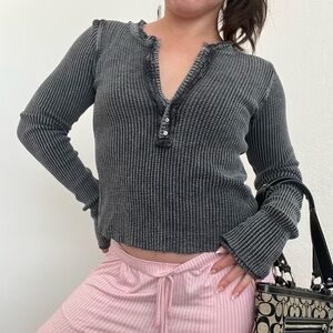 Free People Henley Waffle Knit top with two buttons  — Size Small